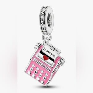Silver & Pink Dangle Typewriter Charm "I love you forever" & "You Are My…
